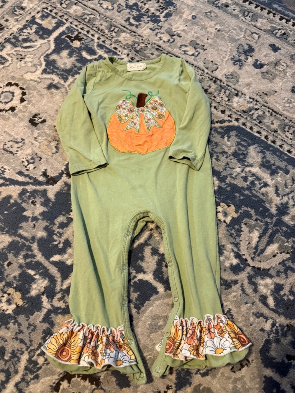 Light Green Pumpkin Appliqué Ruffle One-Piece for Kids